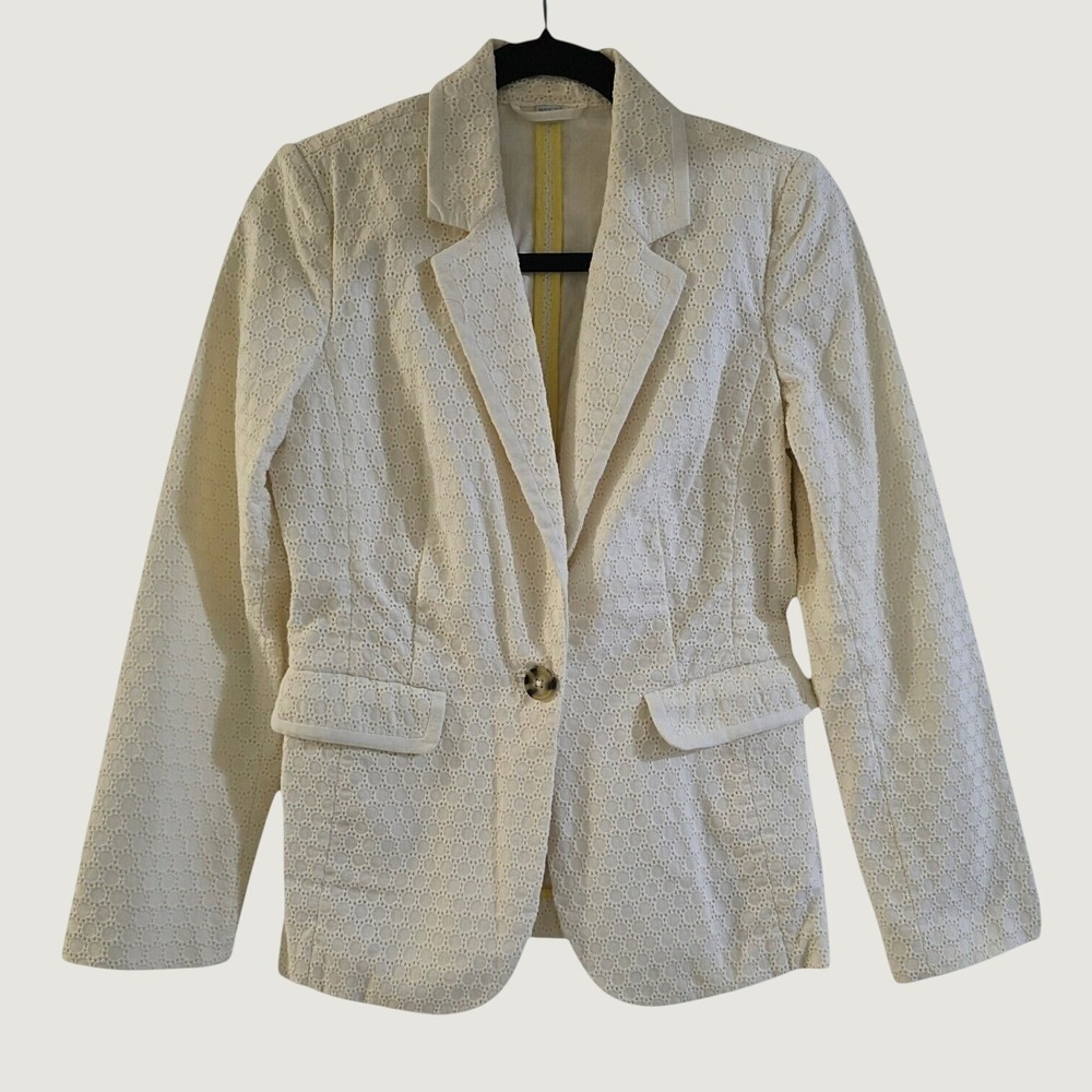 Boden White Eyelet Blazer Women's UK 10 US 6 Lace Jacket Cottagecore Romantic
